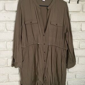 Olive Button-Down Tunic Dress